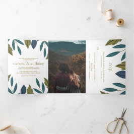 Rustikale Leaf Floral Wedding Suite Dreifach Gefaltete Einladung