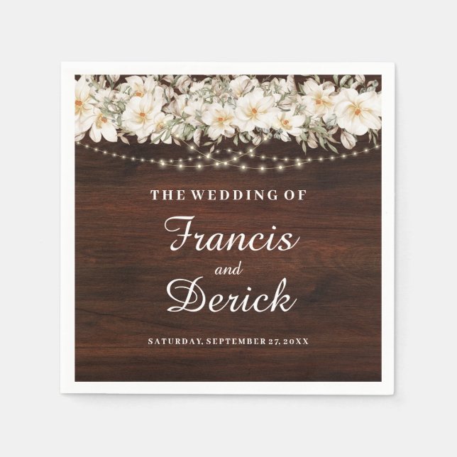 Rustikale Leaf-String-Lichter Hochzeit Serviette (Vorderseite)