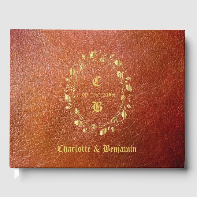 Rustikale Lederhochzeit Gästebuch (Vorderseite)