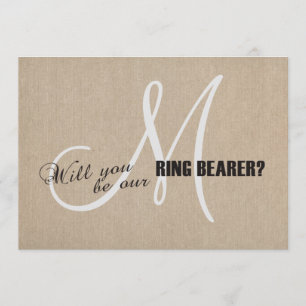 Rustikale Leinenleinwand Hochzeitsmonogramm Ringtr Einladung