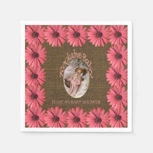 Rustikale Leinwand-Babyparty rosa Mit Serviette