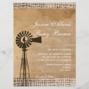 Rustikale Leinwand Burlap Windmill Einladung