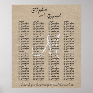 Rustikale Leinwand für die Hochzeit von Monogramm Poster