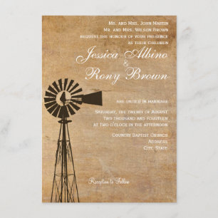Rustikale Leinwand Windmill Wedding Einladung