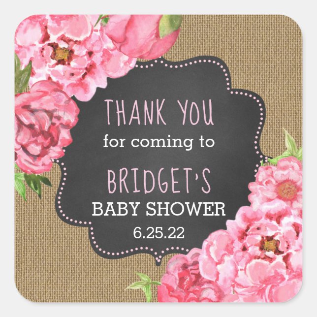Rustikale Leinwandrosapfingstrosen danken Ihnen, Quadratischer Aufkleber (Vorderseite)