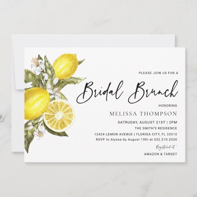 Rustikale Lemon Bridal Brunch Dusche Einladung (Vorderseite)
