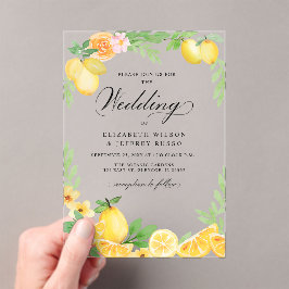 Rustikale Lemon Citrus Boho Sommerhochzeit Acryleinladungen