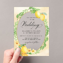 Rustikale Lemon Citrus Boho Sommerhochzeit Acryleinladungen