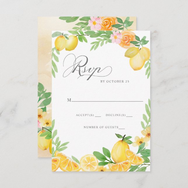Rustikale Lemon Citrus Boho Sommerhochzeit RSVP Karte (Vorne/Hinten)