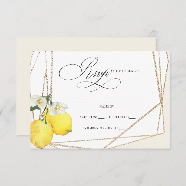 Rustikale Lemon Citrus Boho Sommerhochzeit RSVP Karte (Vorne/Hinten)
