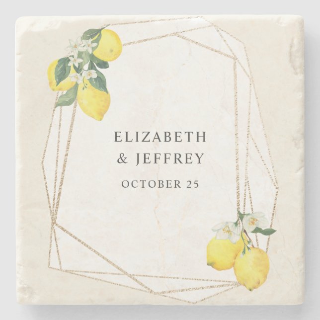 Rustikale Lemon Citrus Boho Sommerhochzeit Steinuntersetzer (Vorderseite)