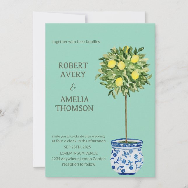 Rustikale Lemon-Hochzeit Einladung (Vorderseite)