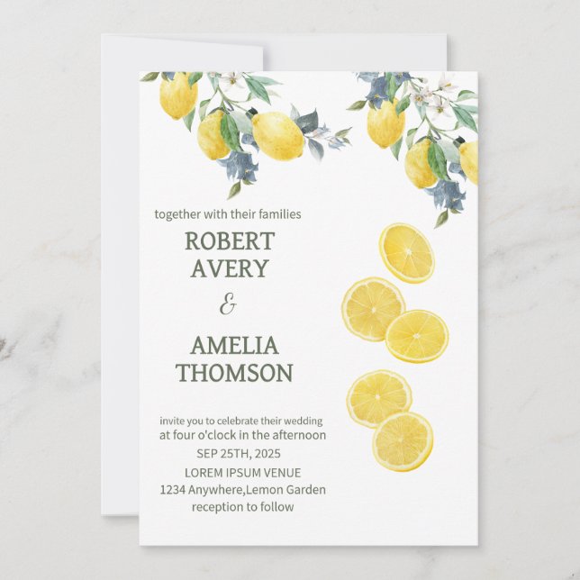 Rustikale Lemon-Hochzeit Einladung (Vorderseite)