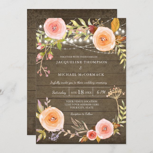 Rustikale Leuchten im Brautparty Blumenreath Einladung (Vorne/Hinten)