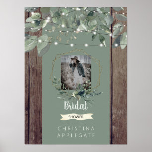 Rustikale Leuchten und Fotos aus Holz Brautparty I Poster