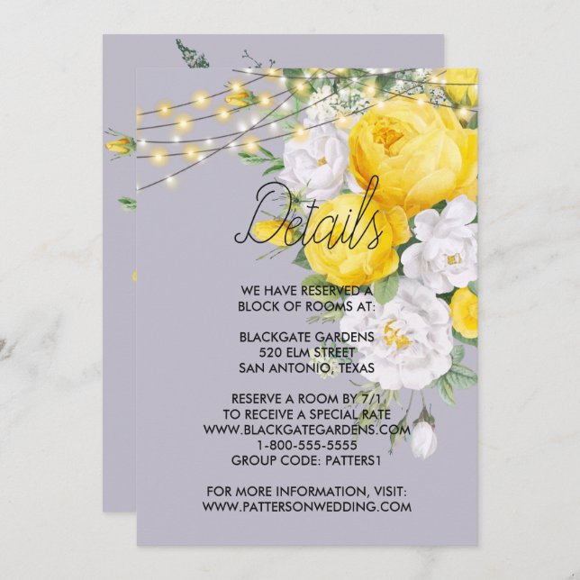 Rustikale Leuchtkarten Gelbe florale Umschließungs Einladung (Vorne/Hinten)