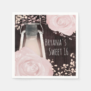 Rustikale Leuchtlaterne Baby Rosa Rosen Sweet 16 Serviette
