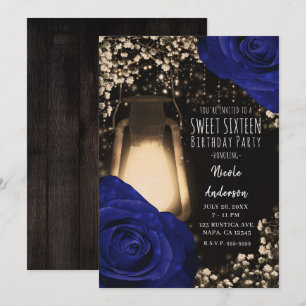 Rustikale Leuchtlaterne Navy Rosen Hochzeit Sweet  Einladung