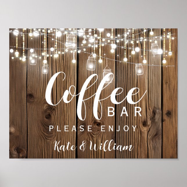 Rustikale Lichtenfolge Kaffeestation Zeichen Poster (Vorne)