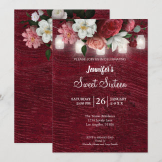 Rustikale Lichter Blütensüß 16 Geburtstag Einladun Einladung