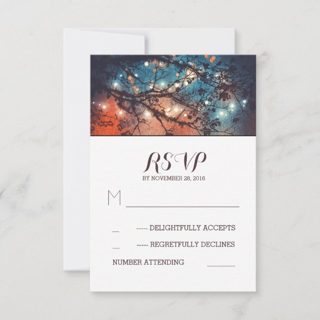 Rustikale Lichter Hochzeit RSVP Karten (Vorderseite)