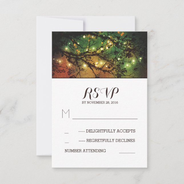 Rustikale Lichter Hochzeit RSVP Karten (Vorderseite)