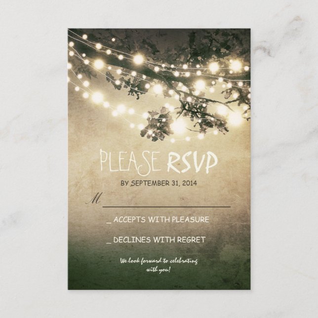 Rustikale Lichter Hochzeit RSVP Karten (Vorderseite)