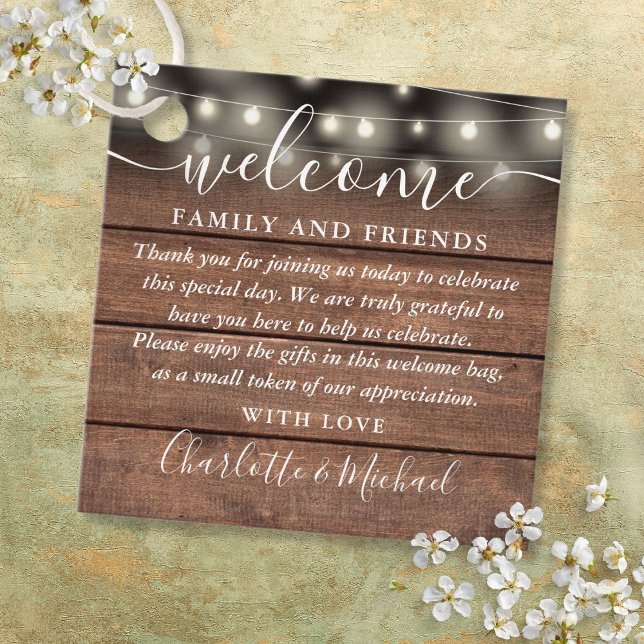 Rustikale Lichter Hochzeitshilfsbeutel Geschenkanhänger (Rustic Lights Wedding Welcome Gift Basket Bag Favor Tags)