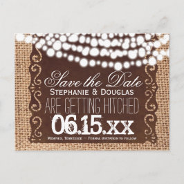 Rustikale Lichter Jute Save-the-Date Postkarten
