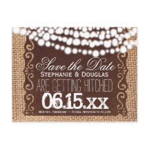 Rustikale Lichter Jute Save-the-Date Postkarten