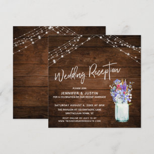 Rustikale Lichter Wildblumen im Glas Hochzeitsempf Einladung
