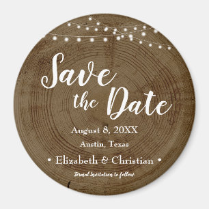 Rustikale Lichterfolge Holz Barke Save the Date Magnet