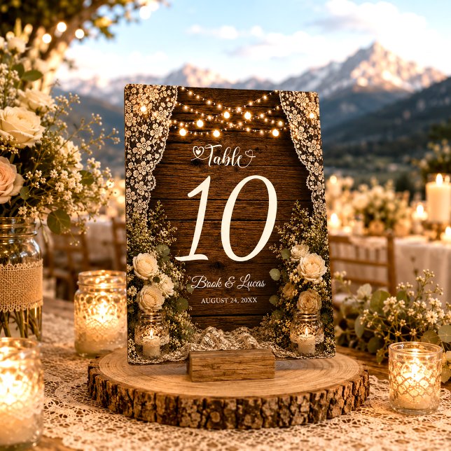 Rustikale Lichterkette Holz Kerzen Spitze Hochzeit Tischnummer (Von Creator hochgeladen)