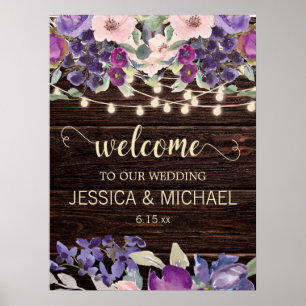 Rustikale Lichterkette Lila Rosa Florale Hochzeit Poster