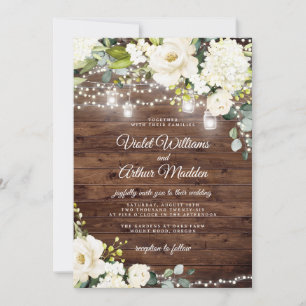 Rustikale Lichterkette mit Blumen zur Hochzeitsein Einladung