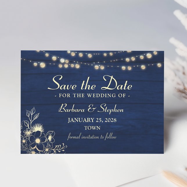 Rustikale Lichterkette Navyblau Save The Date (Von Creator hochgeladen)