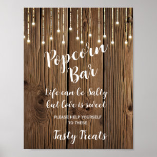 Rustikale Lichterkette Popcorn Bar wedsign Poster