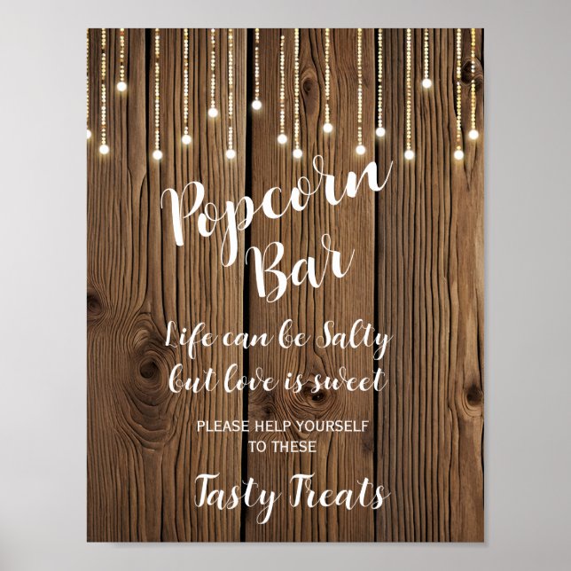 Rustikale Lichterkette Popcorn Bar wedsign Poster (Vorne)