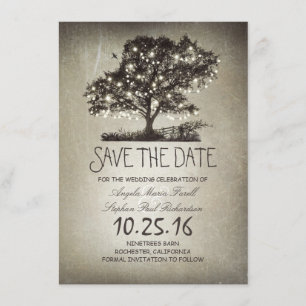 Rustikale Lichterketten-Baum Save-the-Date-Karten Save The Date