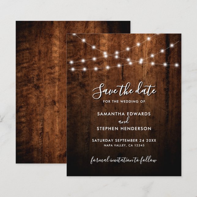 Rustikale Lichterketten & Holz Hochzeit Save The D (Vorne/Hinten)