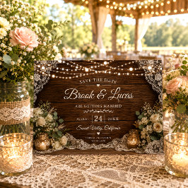 Rustikale Lichterketten Holz Kerzen Spitze Hochzei Save The Date