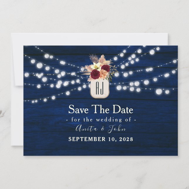 Rustikale Lichterketten Save the Date (Vorderseite)