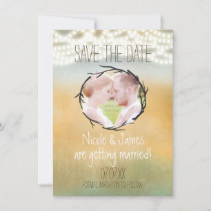 Rustikale Lichterketten Save The Date FOTO Karte