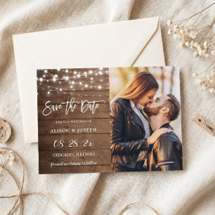 Rustikale Lichterketten Save the Date Magnetkarte