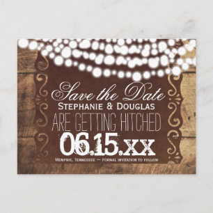 Rustikale Lichterketten Save-the-Date-Postkarten Ankündigungspostkarte
