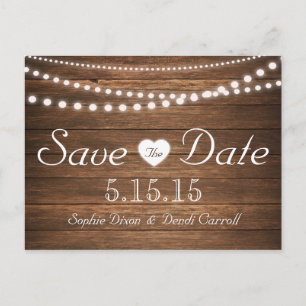 Rustikale Lichtreihe Save the Date Postkarte