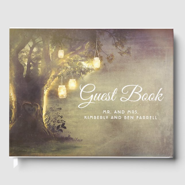 Rustikale Liebe Bäume und Mason Jar Lights Hochzei Gästebuch (Vorderseite)