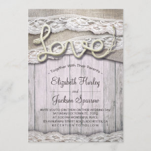 Rustikale Liebe Rope Burlap Lace Barn Hochzeit Einladung