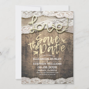 Rustikale Liebe Rope Burlap Lace Wedding retten da Save The Date
