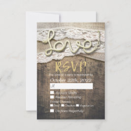 Rustikale Liebe Rope Burlap Lace Wedding RSVP Antw